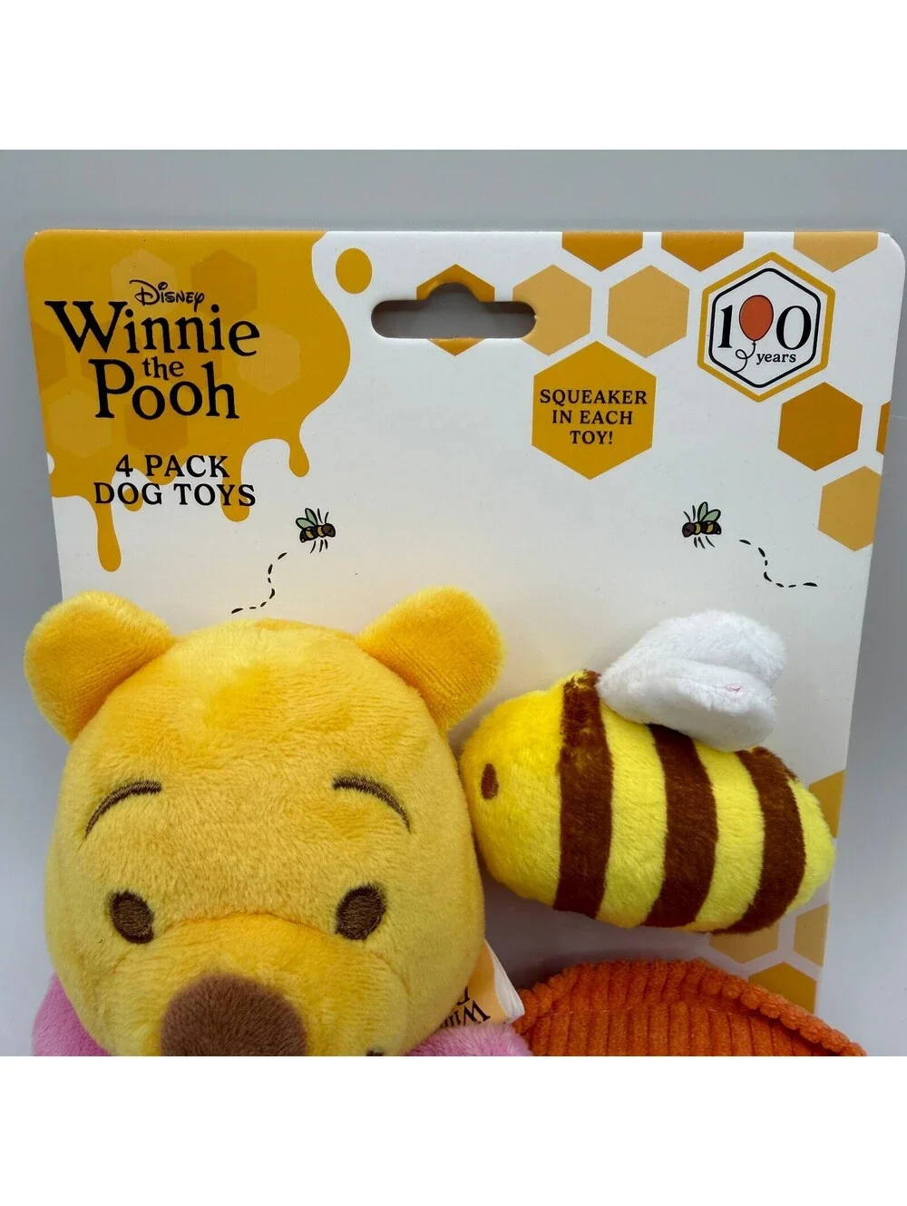 Disney Winnie the Pooh 4 Pack Squeaker Plush Dog Toy Pook Piglet Hunny Pot Bee